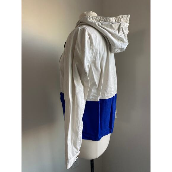 J. CREW Canvas Anorak Jacket Womens Sz XS Blue Cream Hooded Preppy Color Block - Picture 4 of 8